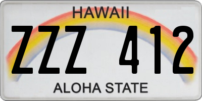 HI license plate ZZZ412