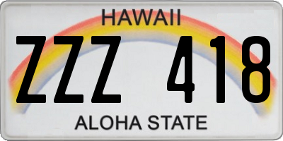 HI license plate ZZZ418