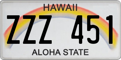 HI license plate ZZZ451