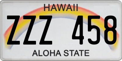 HI license plate ZZZ458