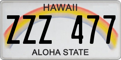 HI license plate ZZZ477