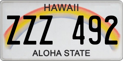 HI license plate ZZZ492