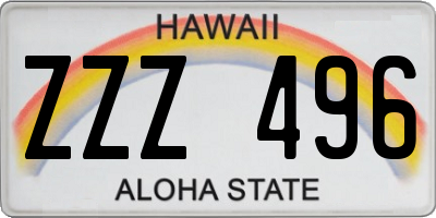 HI license plate ZZZ496