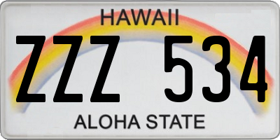 HI license plate ZZZ534