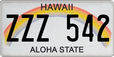 HI license plate ZZZ542