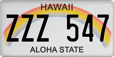 HI license plate ZZZ547