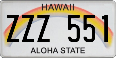 HI license plate ZZZ551