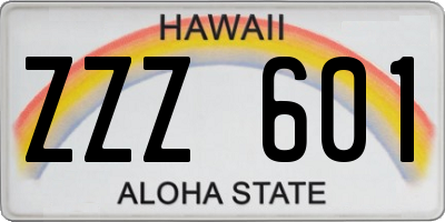 HI license plate ZZZ601