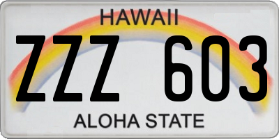 HI license plate ZZZ603