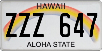 HI license plate ZZZ647