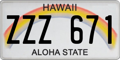 HI license plate ZZZ671