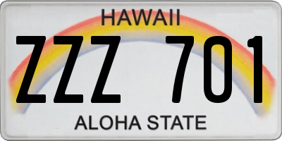 HI license plate ZZZ701