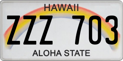 HI license plate ZZZ703