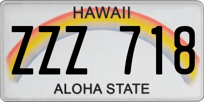 HI license plate ZZZ718