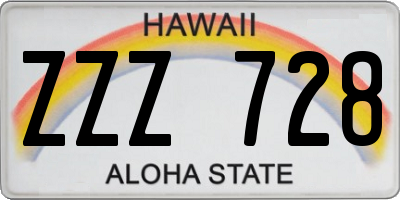 HI license plate ZZZ728