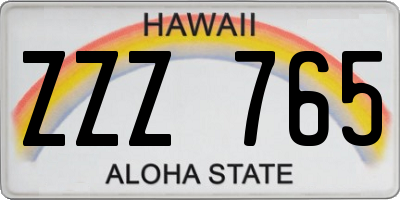 HI license plate ZZZ765