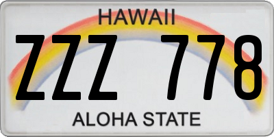 HI license plate ZZZ778