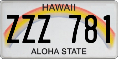 HI license plate ZZZ781