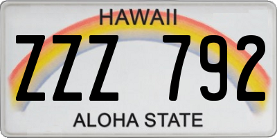 HI license plate ZZZ792