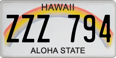 HI license plate ZZZ794