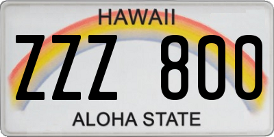 HI license plate ZZZ800