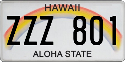 HI license plate ZZZ801