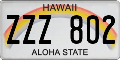 HI license plate ZZZ802