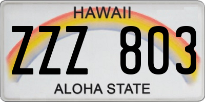 HI license plate ZZZ803