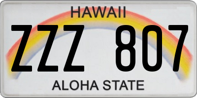 HI license plate ZZZ807