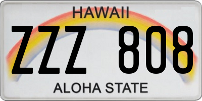 HI license plate ZZZ808