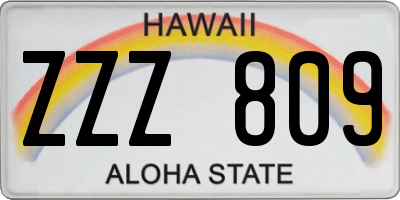 HI license plate ZZZ809