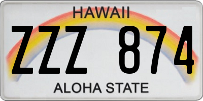 HI license plate ZZZ874