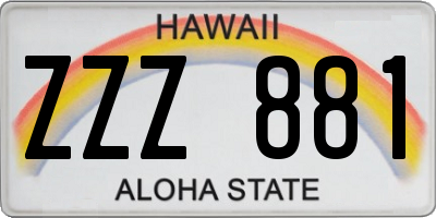 HI license plate ZZZ881