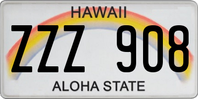 HI license plate ZZZ908