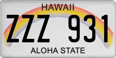 HI license plate ZZZ931
