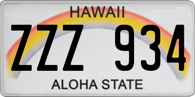 HI license plate ZZZ934