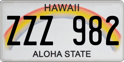 HI license plate ZZZ982