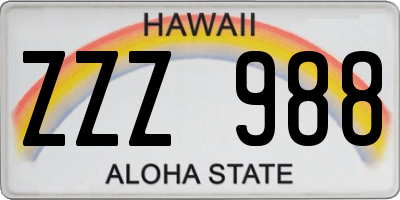 HI license plate ZZZ988