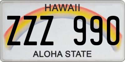HI license plate ZZZ990