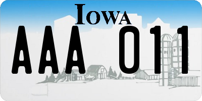 IA license plate AAA011