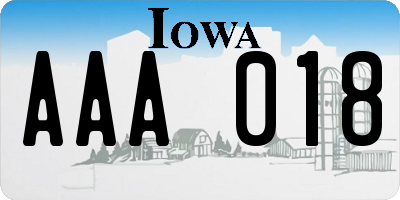 IA license plate AAA018