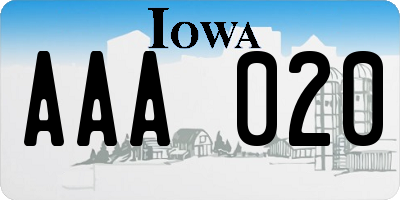 IA license plate AAA020