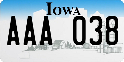 IA license plate AAA038