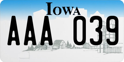 IA license plate AAA039