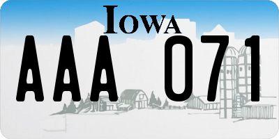 IA license plate AAA071