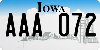 IA license plate AAA072