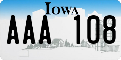 IA license plate AAA108