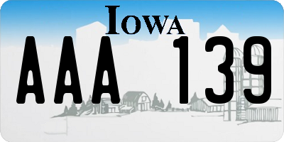 IA license plate AAA139