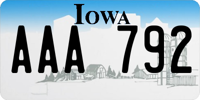 IA license plate AAA792