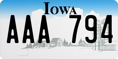 IA license plate AAA794